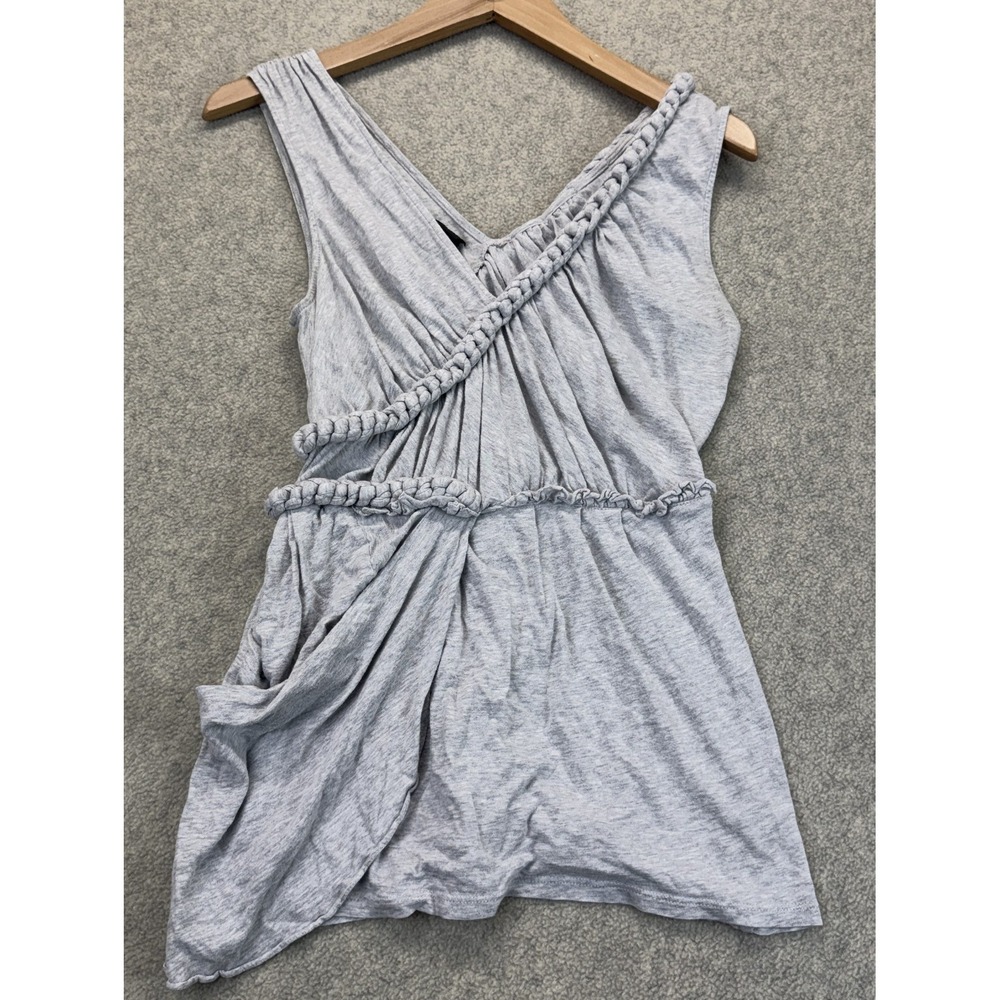 Deletta Womens Braided V-Neck Blouse Top Heatherrd Gray Ruched Sleeveless S